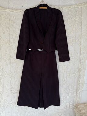 Pinstripe Navy  Two-Piece Jacket & Skirt Set 14 inch waist